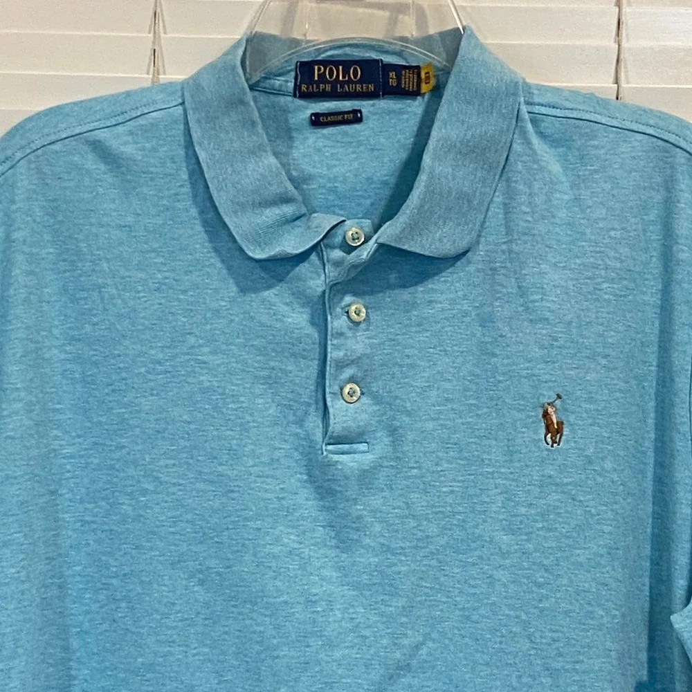 Polo Ralph Lauren Mens XL Classic Fit Polo Shirt Light‎ Blue Heather Cotton Pony